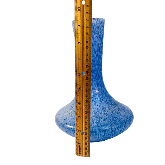 MCM Blue White Splatter Texture Tapered Art Glass Vase 9.5” Vintage - Picture 8 of 13